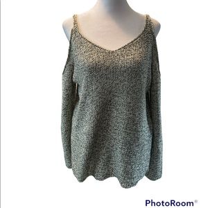 Alya Black & White Soft Knit Cold Shoulder Long Sleeve Round Neck Sweater Medium